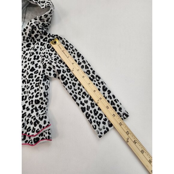 Peanut & Ollie 3T Hooded Ruffle Leopard Jacket Long Sleeved Full Zip Front White - Picture 3 of 9